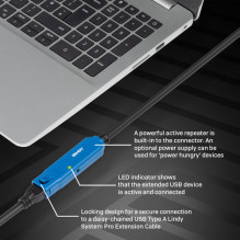 USB kabelis Lindy USB-C - USB-A 8 m Black-blue (43381) USB kabelis Lindy USB-C - USB-A 8 m Black-blue (43381)