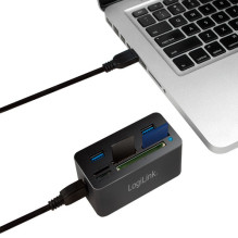 USB 3.0 centrmezgls, 3 porti, ar atmiņas karšu lasītāju USB 3.0 centrmezgls, 3 porti, ar atmiņas karšu lasītāju