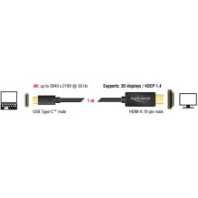 DELOCK USB kabelis C - HDMI-A 4K 30Hz St / St 1.00m Black DELOCK USB kabelis C - HDMI-A 4K 30Hz St / St 1.00m Black