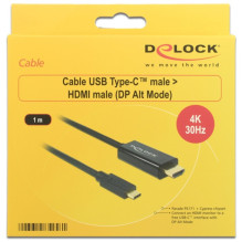 DELOCK USB kabelis C - HDMI-A 4K 30Hz St / St 1.00m Black DELOCK USB kabelis C - HDMI-A 4K 30Hz St / St 1.00m Black