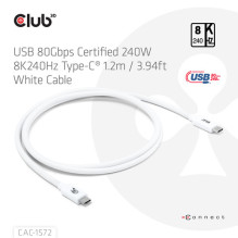 Club3D USB-C cable 80Gbps certified PD240W / 8K240Hz 1.2m white retail Club3D USB-C cable 80Gbps certified PD240W / 8K240Hz 1.2m white retail