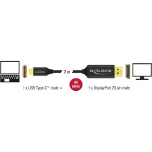 DELOCK USB Type-C DisplayPort (DP Alt Mode) 2m koaksiālais kabelis DELOCK USB Type-C DisplayPort (DP Alt Mode) 2m koaksiālais kabelis