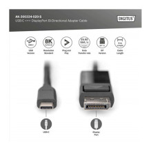 DIGITUS USB kabelis C tipo – dvikryptis „DisplayPort“ 8K 2m