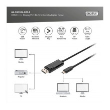 DIGITUS USB kabelis C tipo – dvikryptis „DisplayPort“ 8K 2m
