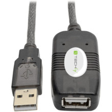 Techly USB 2.0 aktyvus prailginimo kabelis, didelės spartos, 10m, juodas