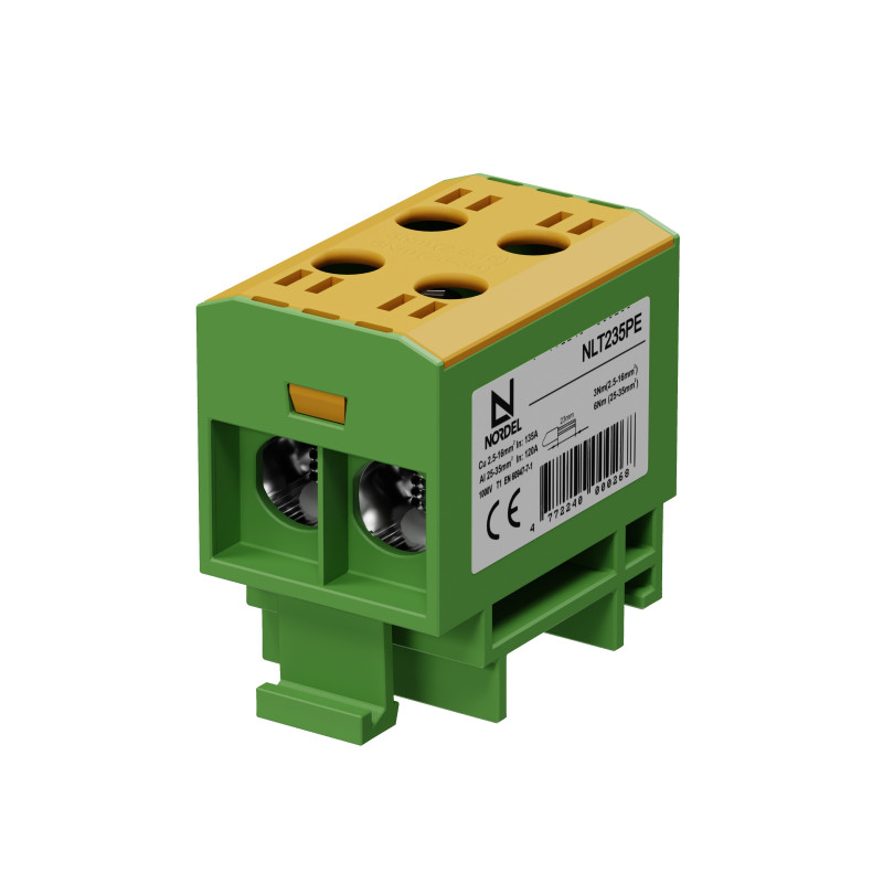 NLT235 Universal terminal 2x2.5-35 mm², yellow/green (y/g), for aluminum/copper (Al/Cu) conductors