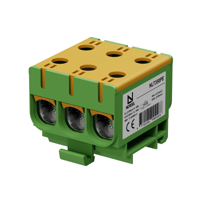 NLT350 Universal terminal 3x2.5-50 mm², yellow/green (y/g), for aluminum/copper (Al/Cu) conductors