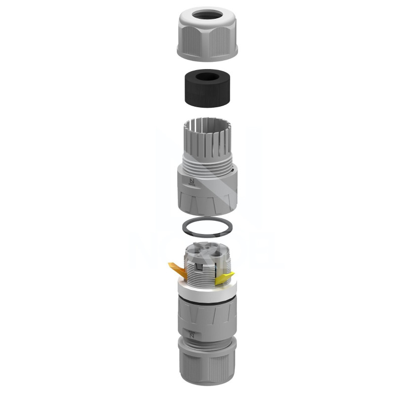 NLHC hermetic connector 0.5-2.5 mm². 3 contacts. 24A. 450V. ?5-9 / 9-12 mm. IP68