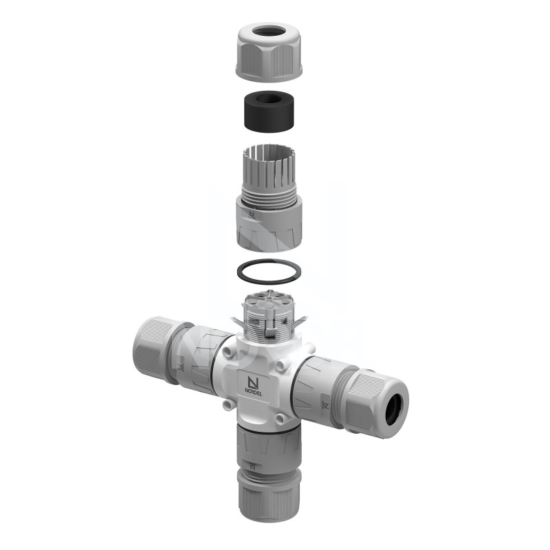 NLHC hermetic connector 0.5-2.5 mm². 3 contacts. 24A. 450V. ?5-9 / 9-12 mm. IP68