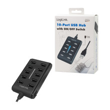 „LogiLink“ USB 2.0 10 prievadų šakotuvas su įjungimo / išjungimo jungikliu