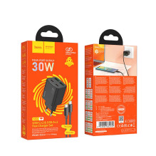 Hoco N56 charger 2x USB-C + 2 x USB A QC3.0 PD 3A 30W + cable USB-C to USB-C Black
