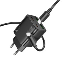 Hoco N56 charger 2x USB-C + 2 x USB A QC3.0 PD 3A 30W + cable USB-C to USB-C Black