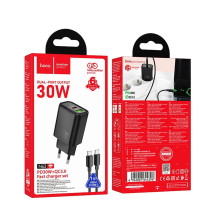 Hoco N63 Įkroviklis 30W GaN USB-C / USB-A + USB-C–USB-C cable 1.0m Juodas Hoco N63 Įkroviklis 30W GaN USB-C / USB-A + USB-C–USB-C cable 1.0m Juodas