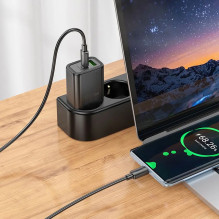 Hoco N63 Įkroviklis 30W GaN USB-C / USB-A + USB-C–USB-C cable 1.0m Juodas Hoco N63 Įkroviklis 30W GaN USB-C / USB-A + USB-C–USB-C cable 1.0m Juodas