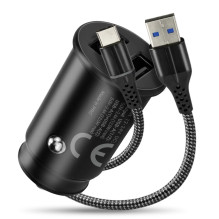 Automobilinis įkroviklis 2 x USB 12W juodas + laidas USB-C 1m Automobilinis įkroviklis 2 x USB 12W juodas + laidas USB-C 1m