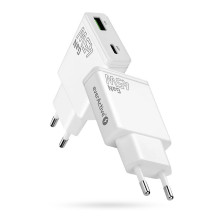 Įkroviklis GaN 1x USB-C, 1x USB Quick Charge 3.0 45W PD baltas Įkroviklis GaN 1x USB-C, 1x USB Quick Charge 3.0 45W PD baltas