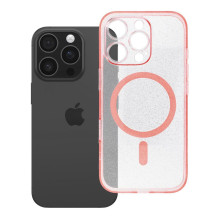 Dėklas, skirtas iPhone 16 PRO skaidriam Mag dėklui – blizgučiai (STR / APSAUGA NUO FOTOAPAROS) compatible su „MagSafe“ r