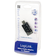 LogiLink USB 2.0 Audio-Adapter, USB-A / M zu 2x 3,5 mm / F, Virtual 7.1 Soundeffekt, schwarz
