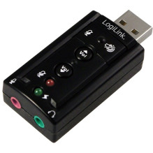 LogiLink USB 2.0 Audio-Adapter, USB-A / M zu 2x 3,5 mm / F, Virtual 7.1 Soundeffekt, schwarz