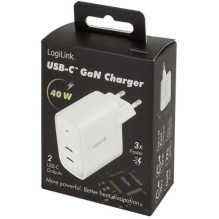 Įkroviklis LogiLink 2xUSB-C 40 W Baltas Įkroviklis LogiLink 2xUSB-C 40 W Baltas