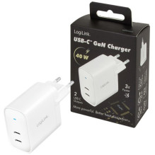 Įkroviklis LogiLink 2xUSB-C 40 W Baltas Įkroviklis LogiLink 2xUSB-C 40 W Baltas