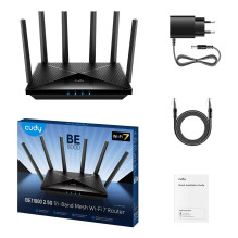 „Cudy WR11000“ belaidis maršrutizatorius, 2,5 gigabito eterneto, trijų dažnių (2,4 GHz / 5 GHz / 6 GHz), juodas „Cudy WR11000“ belaidis maršrutizatorius, 2,5 gigabito eterneto, trijų dažnių (2,4 GHz / 5 GHz / 6 GHz), juodas