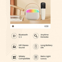 „Riff K30 RGB“ nešiojama „Bluetooth“ karaoke sistema su 2 belaidžiais mikrofonais „Riff K30 RGB“ nešiojama „Bluetooth“ karaoke sistema su 2 belaidžiais mikrofonais