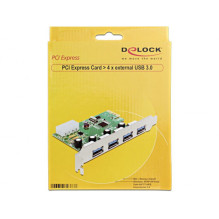 DELOCK PCIe x1 plokštė su 4 išoriniais USB A tipo 5 Gb/s, USB valdiklis