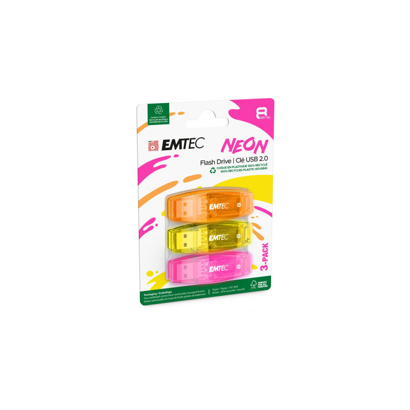 Emtec USB2.0 C410 8GB Neon 3 vnt.
