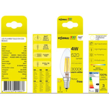 Visional LED Filament bulb E14, C35, 4W, 520lm, 3000K, 360°