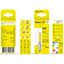 Visional LED Filament bulb E14, C35, 6W, 840lm, 3000K, 360°