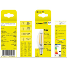 Visional LED Filament bulb E14, C35T, 4W, 520lm, 3000K, 360°
