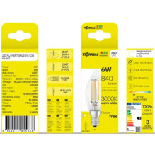 Visional LED Filament bulb E14, C35T, 6W, 840lm, 3000K, 360° Visional LED Filament bulb E14, C35T, 6W, 840lm, 3000K, 360°