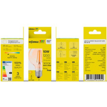 Visional LED Filament bulb E27, G95, 10W, 1200lm, 3000K, 360°, amber