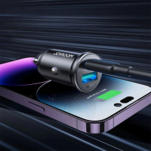 „Joyroom JR-CCN05“ 30 W USB-A USB-C mini automobilinis įkroviklis – juodas „Joyroom JR-CCN05“ 30 W USB-A USB-C mini automobilinis įkroviklis – juodas
