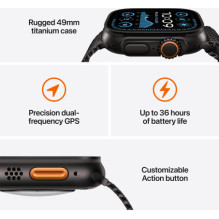 „Apple Watch Ultra 2“ (2024 m.) 49 mm juodas titano spalvos / vandenyno juodumo apyrankė „Apple Watch Ultra 2“ (2024 m.) 49 mm juodas titano spalvos / vandenyno juodumo apyrankė