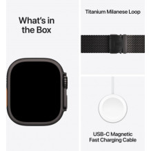 „Apple Watch Ultra 3“ (49 mm), juodas titano spalvos / juodas titano Milano dirželis – vidutinio dydžio „Apple Watch Ultra 3“ (49 mm), juodas titano spalvos / juodas titano Milano dirželis – vidutinio dydžio