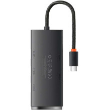 USB hub Baseus USB-C male, 4 x USB / USB-C female, juoda