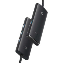 USB hub Baseus USB-C male, 4 x USB / USB-C female, juoda