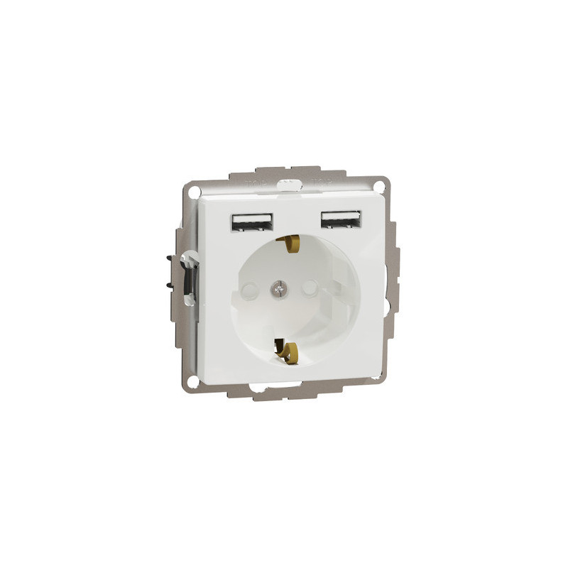 Kištukinis lizdas su įžeminimu + 2x USB-A įkrovimo lizdais Schneider Electric Sedna Design SDD111052