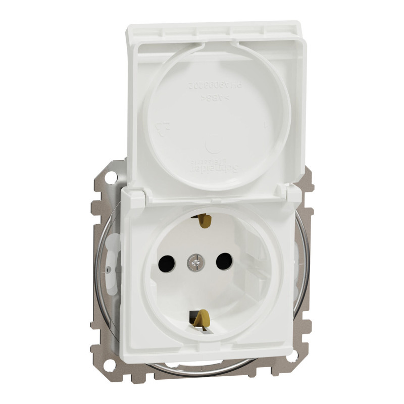 Kištukinis lizdas su įžeminimu ir dangteliu Schneider Electric Sedna Design SDD211024 (baltas, IP44)