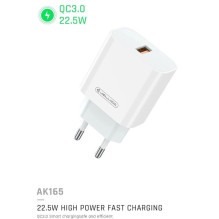 Jellico AK-165 USB 22.5W QC 3.0 išmanusis greitasis įkroviklis 1x USB (5-12V) baltas Jellico AK-165 USB 22.5W QC 3.0 išmanusis greitasis įkroviklis 1x USB (5-12V) baltas