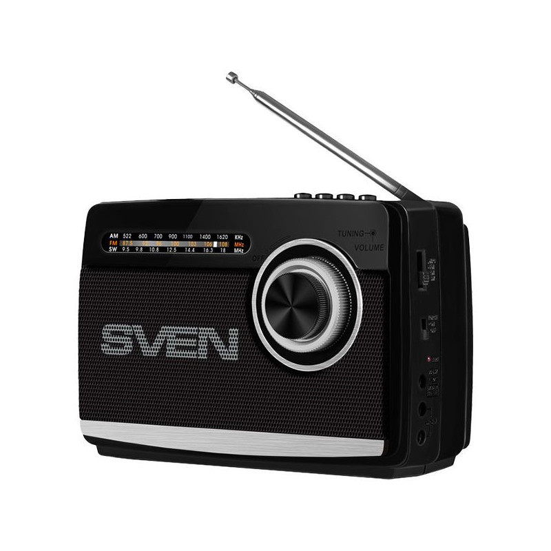 „Sven“ garsiakalbis SVEN SRP-535, juodas (3W, FM / AM / SW, USB, microSD, žibintuvėlis, baterija)