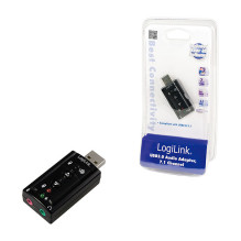 LogiLink USB 2.0 Audio-Adapter, USB-A / M zu 2x 3,5 mm / F, Virtual 7.1 Soundeffekt, schwarz