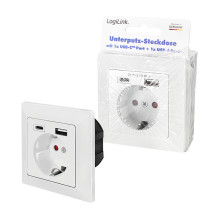 Unterputz-Steckdose, 1x CEE 7/3, 1x USB-A, 1x USB-C Unterputz-Steckdose, 1x CEE 7/3, 1x USB-A, 1x USB-C