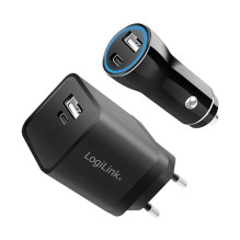 Logilink USB-A / C įkrovimo rinkinys, 15 W, kiekvienas 1x USB-A, 1x USB-C, juodas