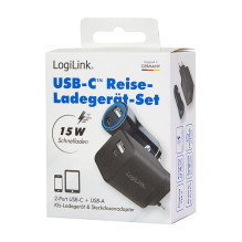 Logilink USB-A / C įkrovimo rinkinys, 15 W, kiekvienas 1x USB-A, 1x USB-C, juodas