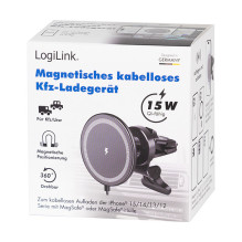 Logilink Belaidis automobilinis įkroviklis su išmaniojo telefono laikikliu 15W, apvalios formos