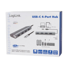 Logilink USB 3.2 Gen1 Hub, 4-port, USB-C, aluminum, grey Logilink USB 3.2 Gen1 Hub, 4-port, USB-C, aluminum, grey