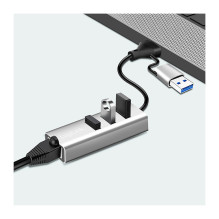 Logilink USB 3.2 Gen1 Hub, 3-port, with Gigabit Ethernet Adapter, USB-A+C, aluminum